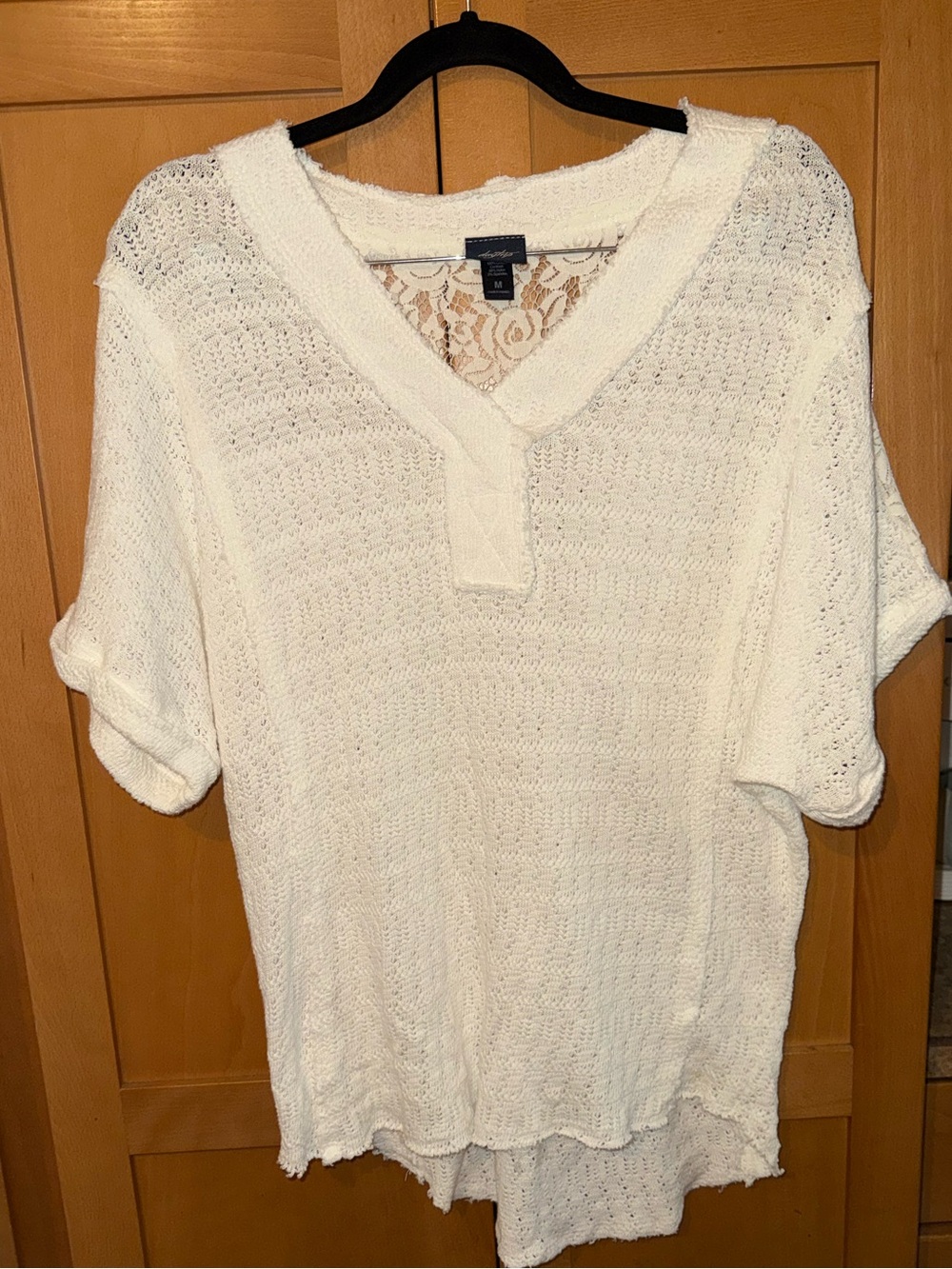 Daytrip Buckle Cream Open Knit Lace Back Sweater Top M
